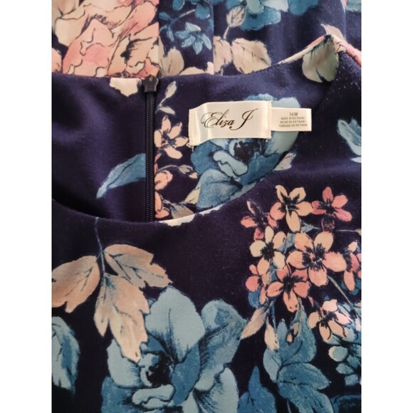 Eliza J Dress Women's 16w Navy Blue Floral Multi Color Plus‎ Size Short Sleeve - Picture 2 of 11